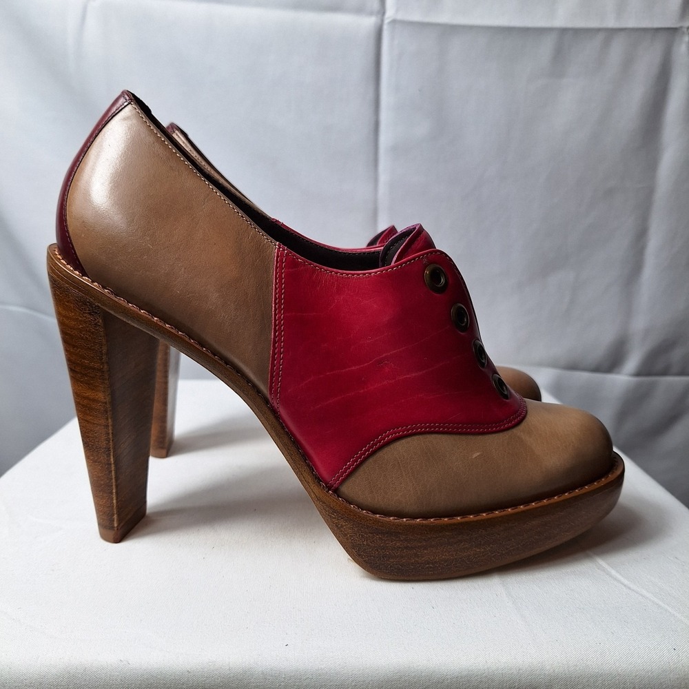 COLE HAAN Stephanie Air Oxford Pumps Sz 7B Tan Pink Colorblock Leather Steampunk - Picture 5 of 11